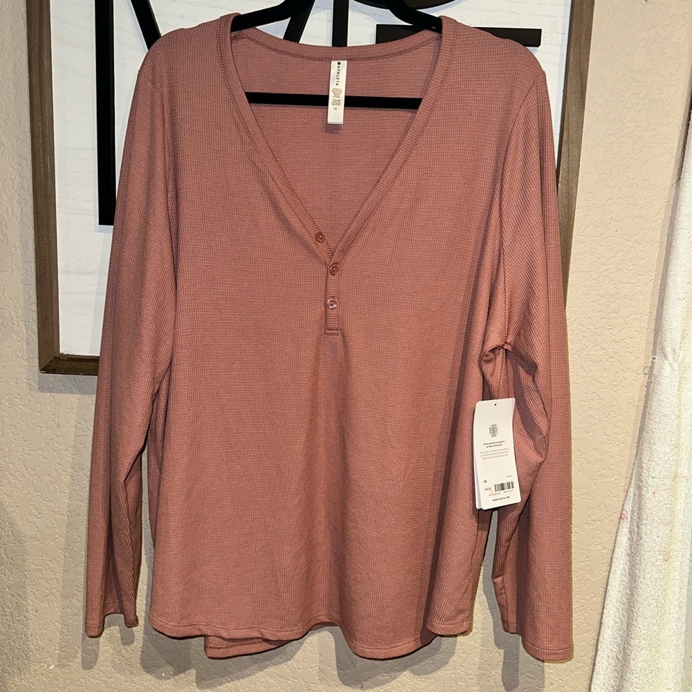 Athleta Wind Down Sleep Top in a palermo pink waffle texture New